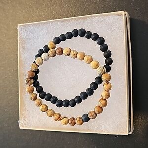 Natural Lava Stone Tiger Eye Beaded Yoga Bracelets, Elasticated